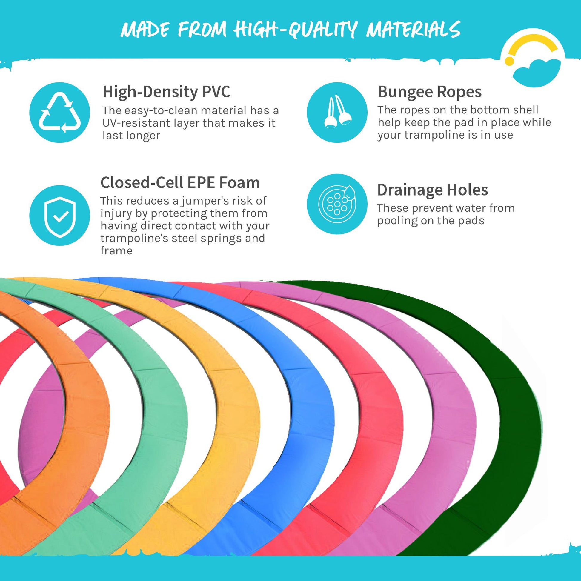 Made From High-Quality Materials: High-Density PVC, Closed-Cell EPE Foam, Bungee Ropes, Drainage Holes.