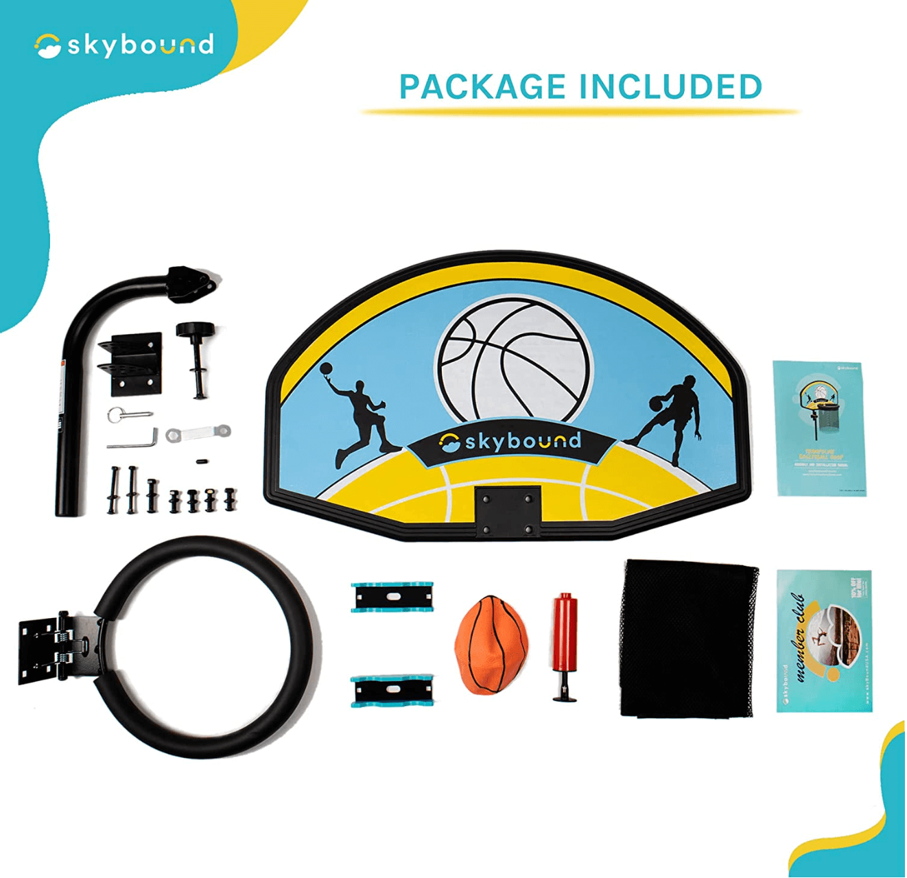 SkyBound Trampoline Basketball Hoop Attachment with Mini Basketball and Pump - Premium