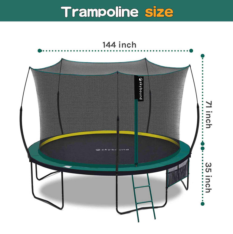 SkyBound 12 FT Springless Trampoline size: 144inch × 106inch