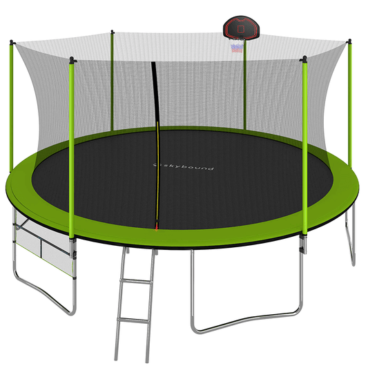 skybound 16ft green trampoline come with basketballhoop and ladder and shoes bag