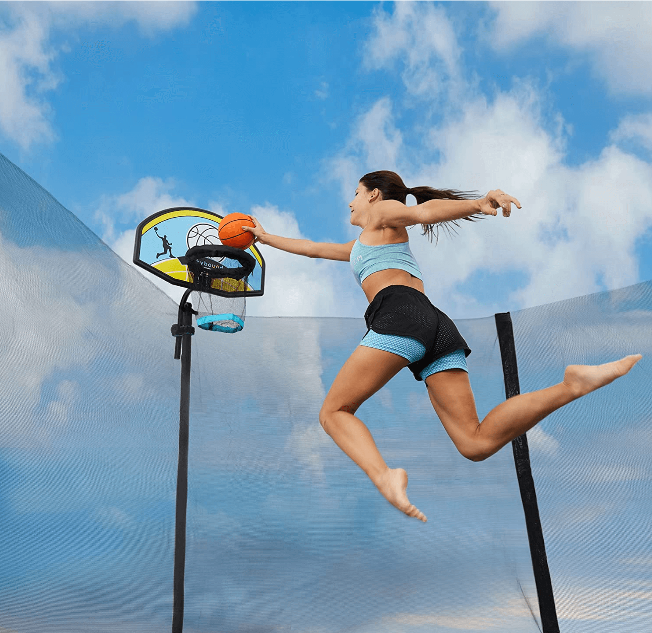 SkyBound Trampoline Basketball Hoop Attachment with Mini Basketball and Pump - Premium