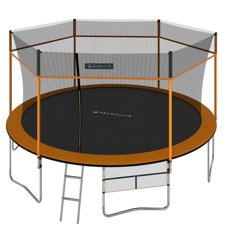 skybound orange 15ft trampoline with enclosure net